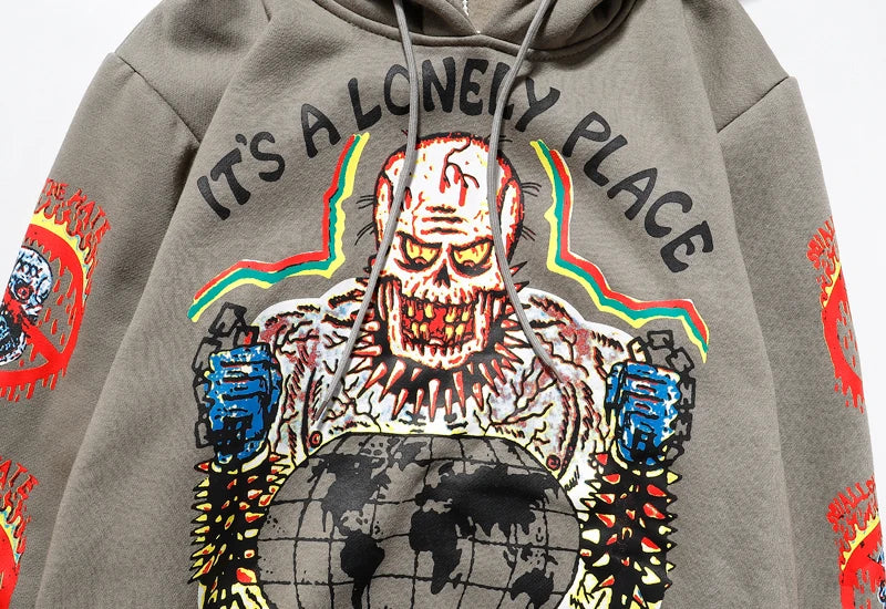 Kanye Fleece Skull Graffiti Hoodie