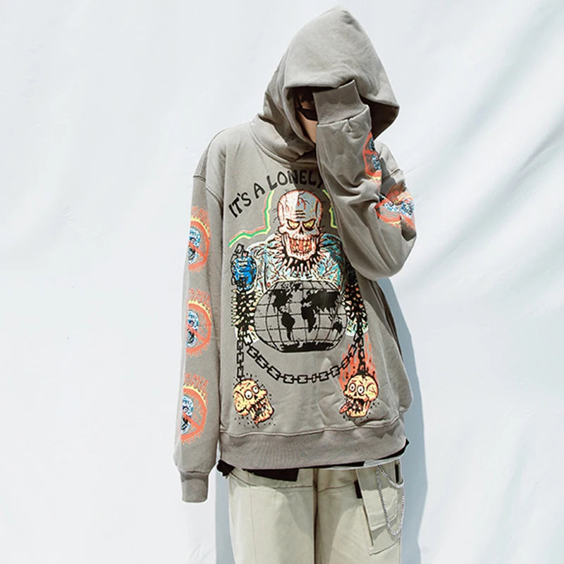 Kanye Fleece Skull Graffiti Hoodie