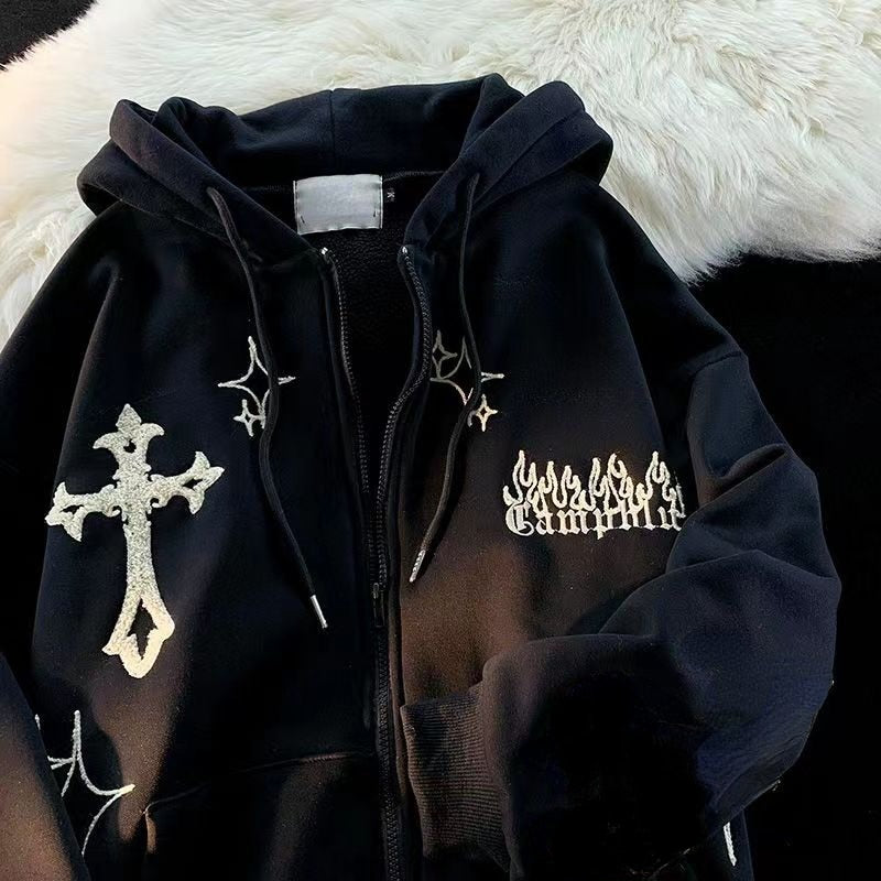 Goth Embroidery Retro Hoodie