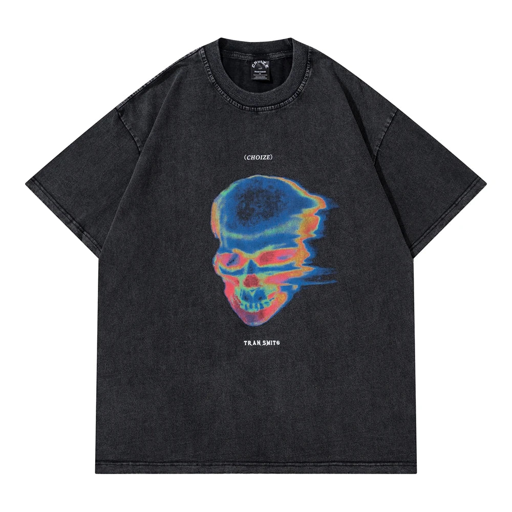 Washed Retro Skull Head T-Shirt